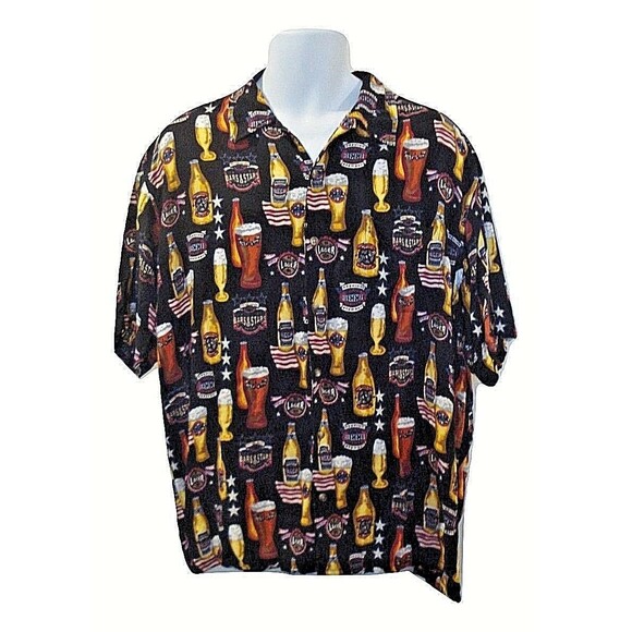 C&B Sport Camp Shirt Beer Themed  Button Front Short Sleeve Mens Size L - Picture 1 of 4